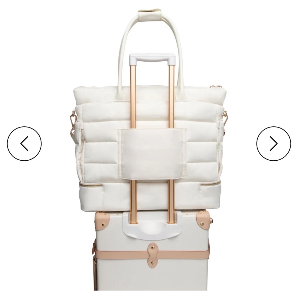 NWT iPack Puffer Tote Weekender Travel Bag Cream w/ Gold Hardware